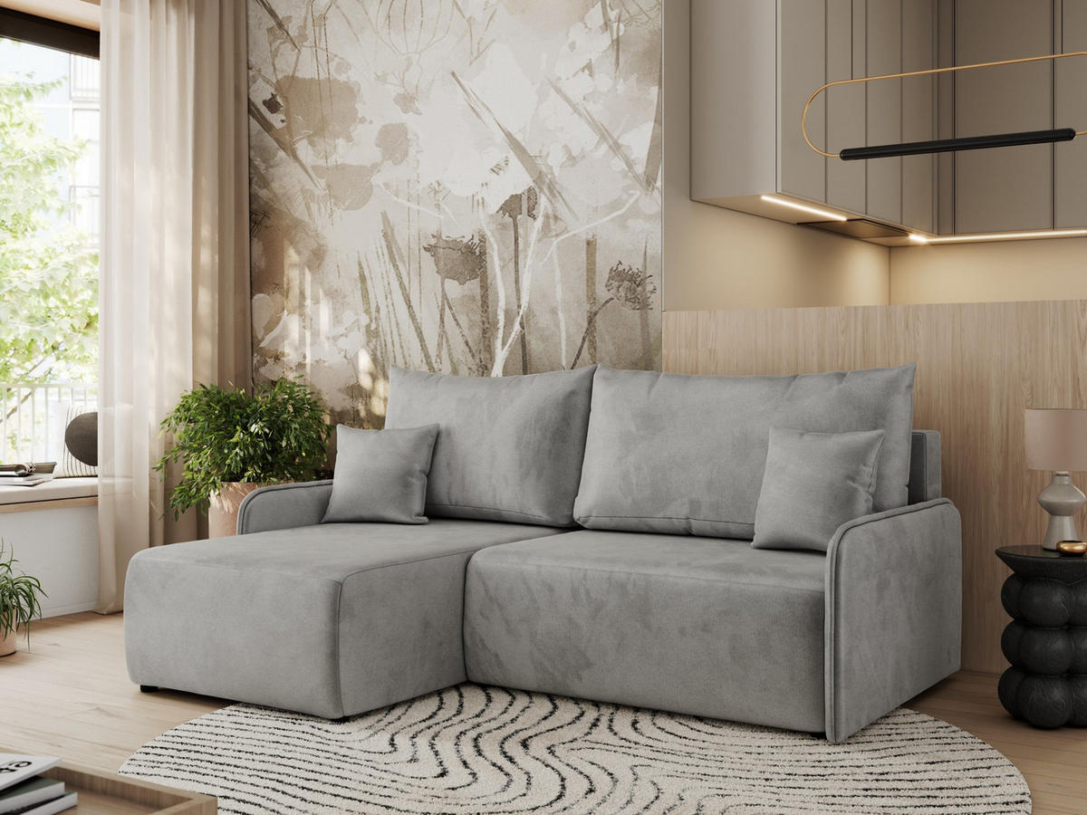 ECKSCHLAFSOFA ARPA L Hellgrau Velvet - links - Hellgrau/Schwarz, Kunststoff/Textil (198/150cm) - MKS