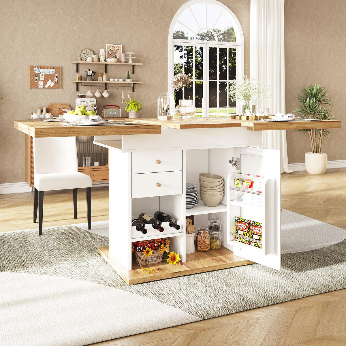 ESSTISCH 80/140/75 cm Weiß Natur aus MDF mit Stauraum und Auszug - Naturfarben, Holzwerkstoff (140/80/75cm) - OKWISH