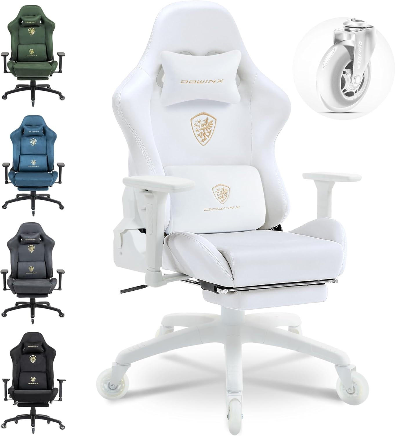GAMING-STUHL Mikrofaser-Velours Verstellbarer Bürostuhl mit Fußstütze - Weiß, Leder (70/128/70cm)