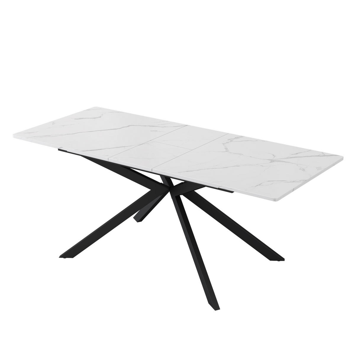 JEDÁLENSKÝ stôl 150/180/70/76 cm čierno-biely, rozkladací, MDF - čierna, kompozitné drevo (180/70/75.5cm) - BEAOK