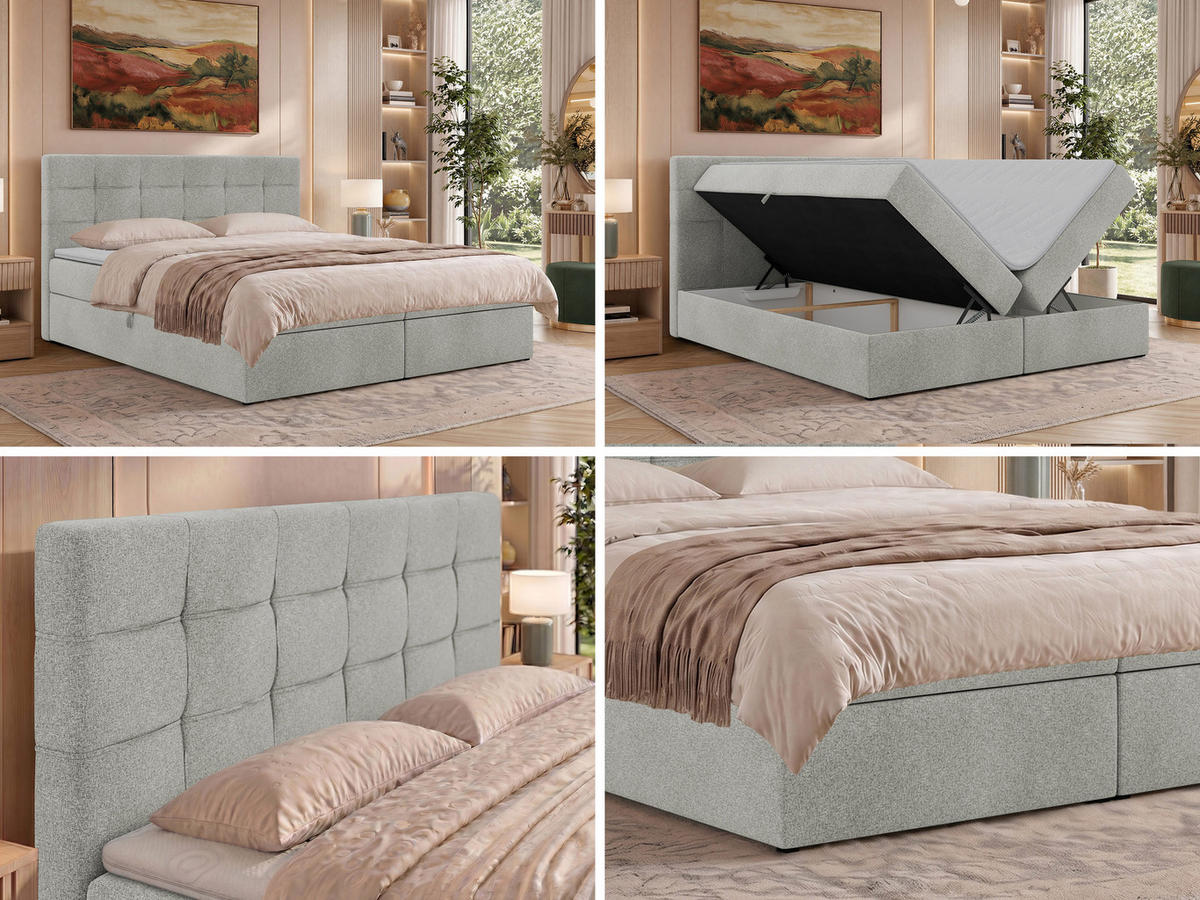 POSTEL BOXSPRING SOLVEN 140/200 - Světle šedá Strukturovaná látka - Topper T25 - H4 - černá/světle šedá, textil/plast (140/200cm) - MKS