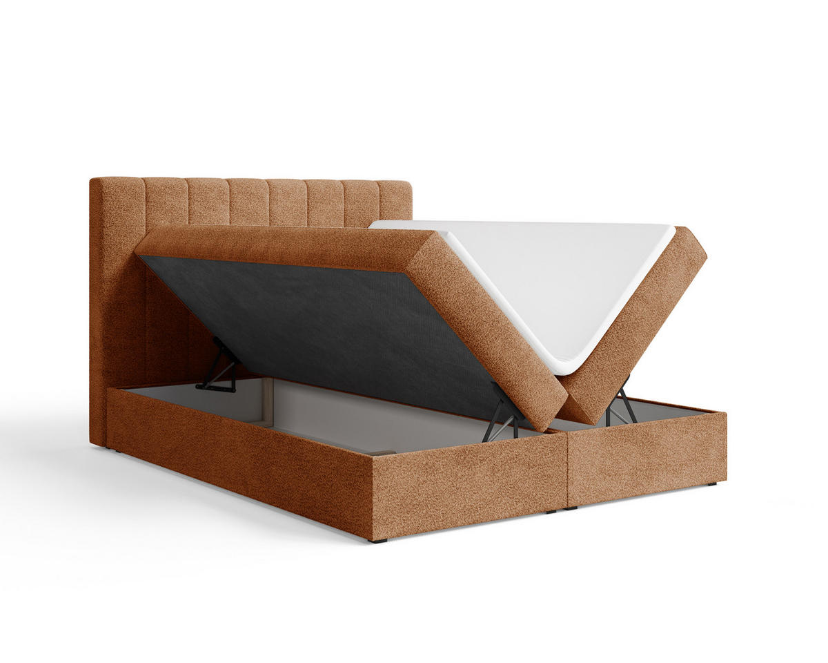 BOXBETT 01 140 x 200 cm - Arena – Stilvoll und bequem Mit Bettkasten, PU-Topper, Federmechanismus, waschbarer Bezug - Orange, Holz (140/200cm) - ROYAL24_MARKT