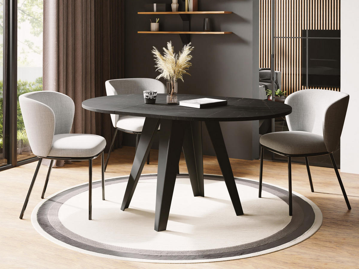 ESSTISCH Glory runder ausziehbarer, Marmor Schwarz 100-140/100/76 cm - Anthrazit/Schwarz, Holzwerkstoff/Metall (100/100/76cm) - WFL GROUP