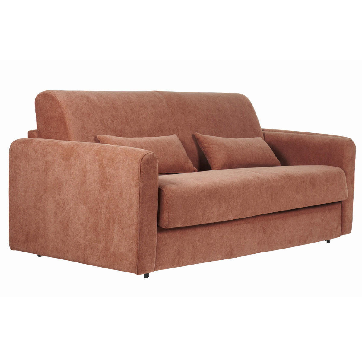 SCHLAFSOFA 3-Sitzer Stoff Samtoptik Terracotta Matratze 13cm LETTO - Terracotta, Textil (100/87/186cm) - Miliboo