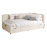 POLSTERBETT 90/200 cm Beige aus Bouclé mit Stauraum und USB- und Type-C-Anschlüssen - Beige, Textil (90/200cm) - Flora Grace