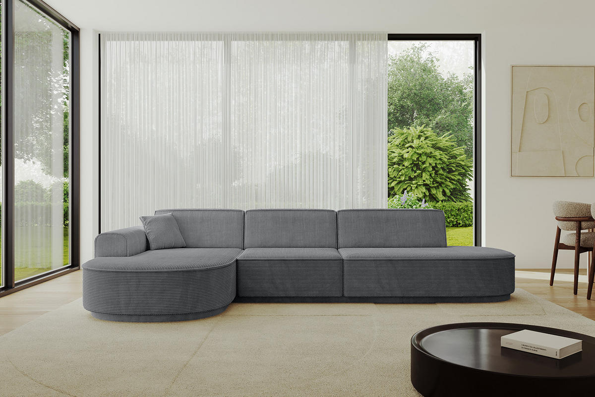 ECKSOFA Ottomane Links MARI-L2 - 317x163x81 cm Dunkelgrau Cord - Dunkelgrau/Schwarz, Holzwerkstoff/Kunststoff (165/321cm) - ALTDECOR