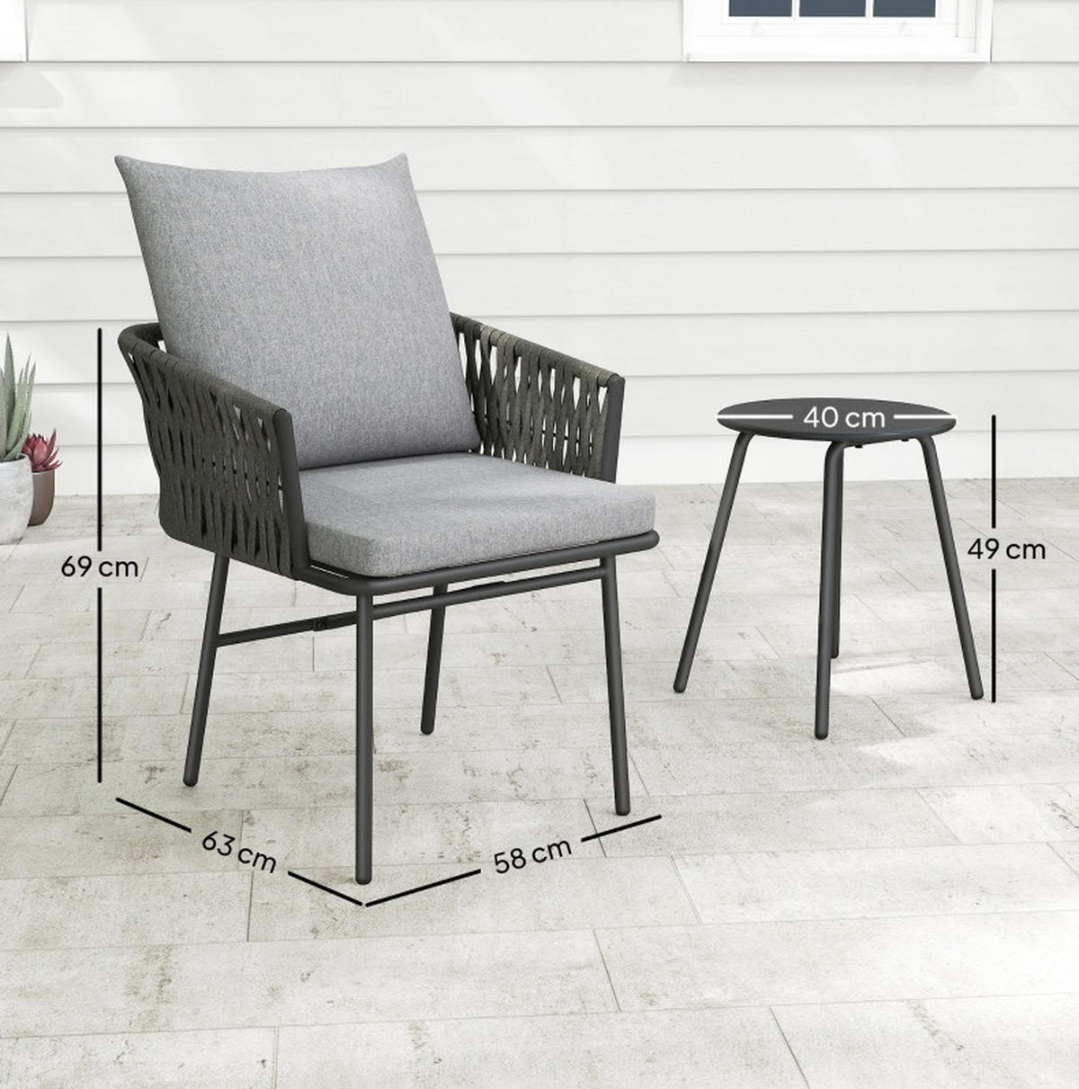 GARTENSET 58/69/63 cm Grau aus Stahl 3er Set - Grau, Metall - OKMYHOME