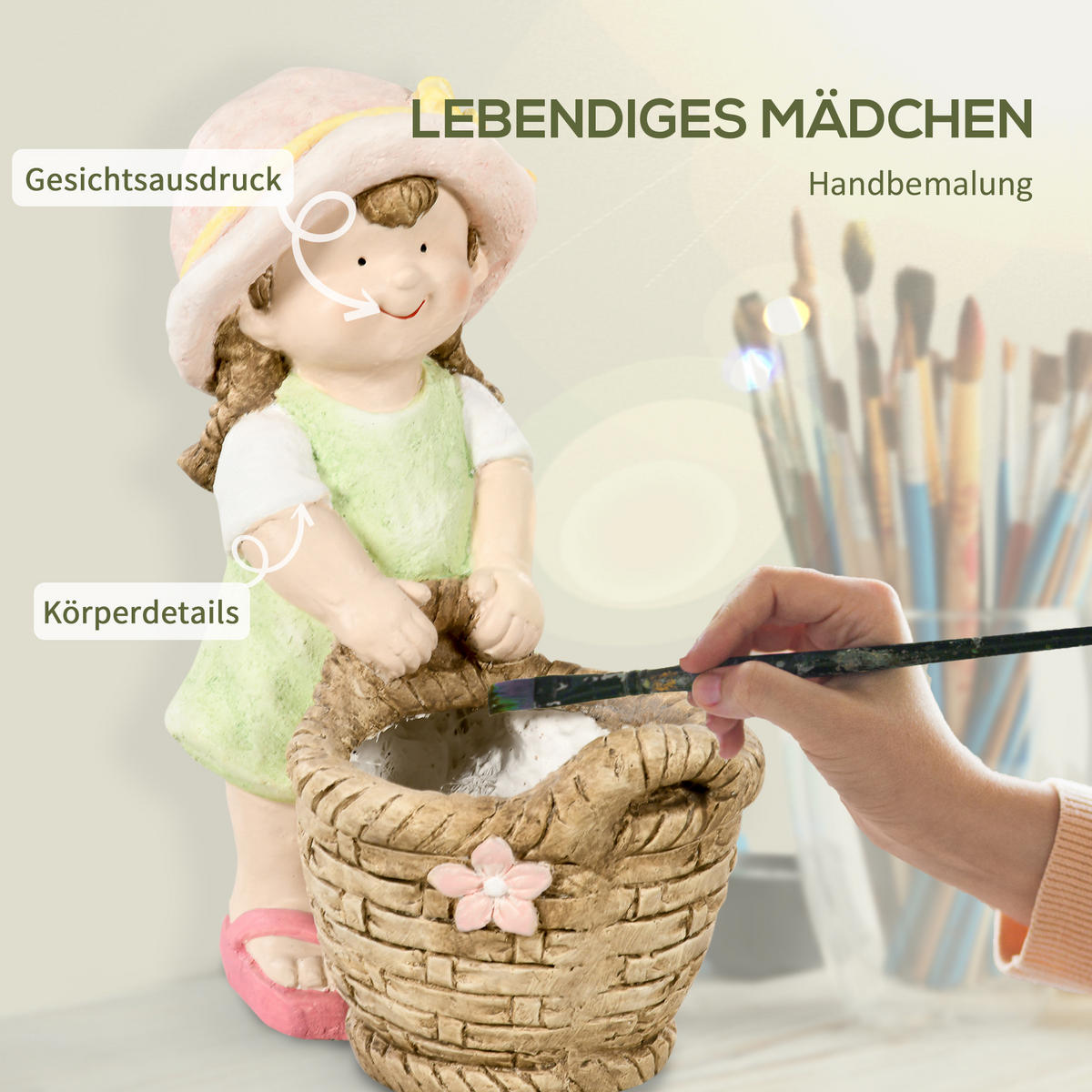 PFLANZENTOPF-ORNAMENT, Skulptur für Heimdekoration, Garten, Hof - Grün, Kunststoff (40cm) - Outsunny