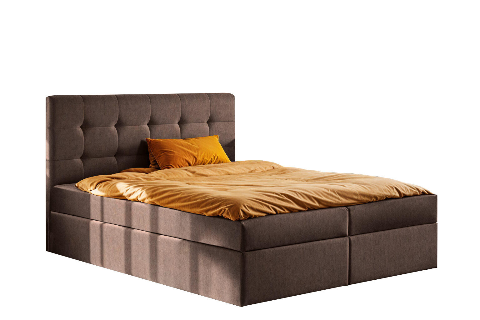 BOXBETT Mit Matratze Und Bettkasten LUDANO Stoff Noel Braun 160x200 cm H2-Pocket - Braun, Holz (160/200cm) - Kaiser Möbel