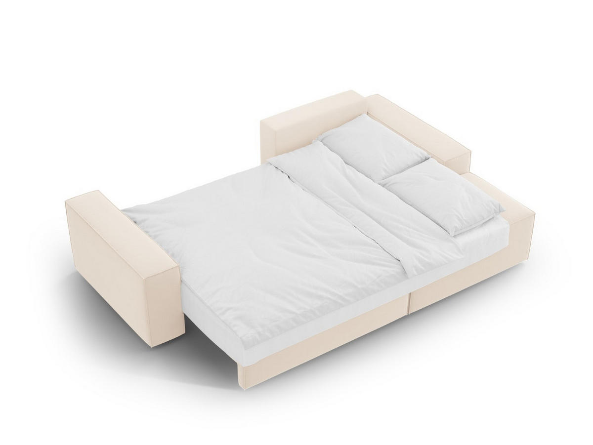 ECKSOFA ausklappbar rechts mit Container Jodie aus Samt leichtes beige 3 Sitzplätze - Creme, Textil (151/246cm) - Micadoni