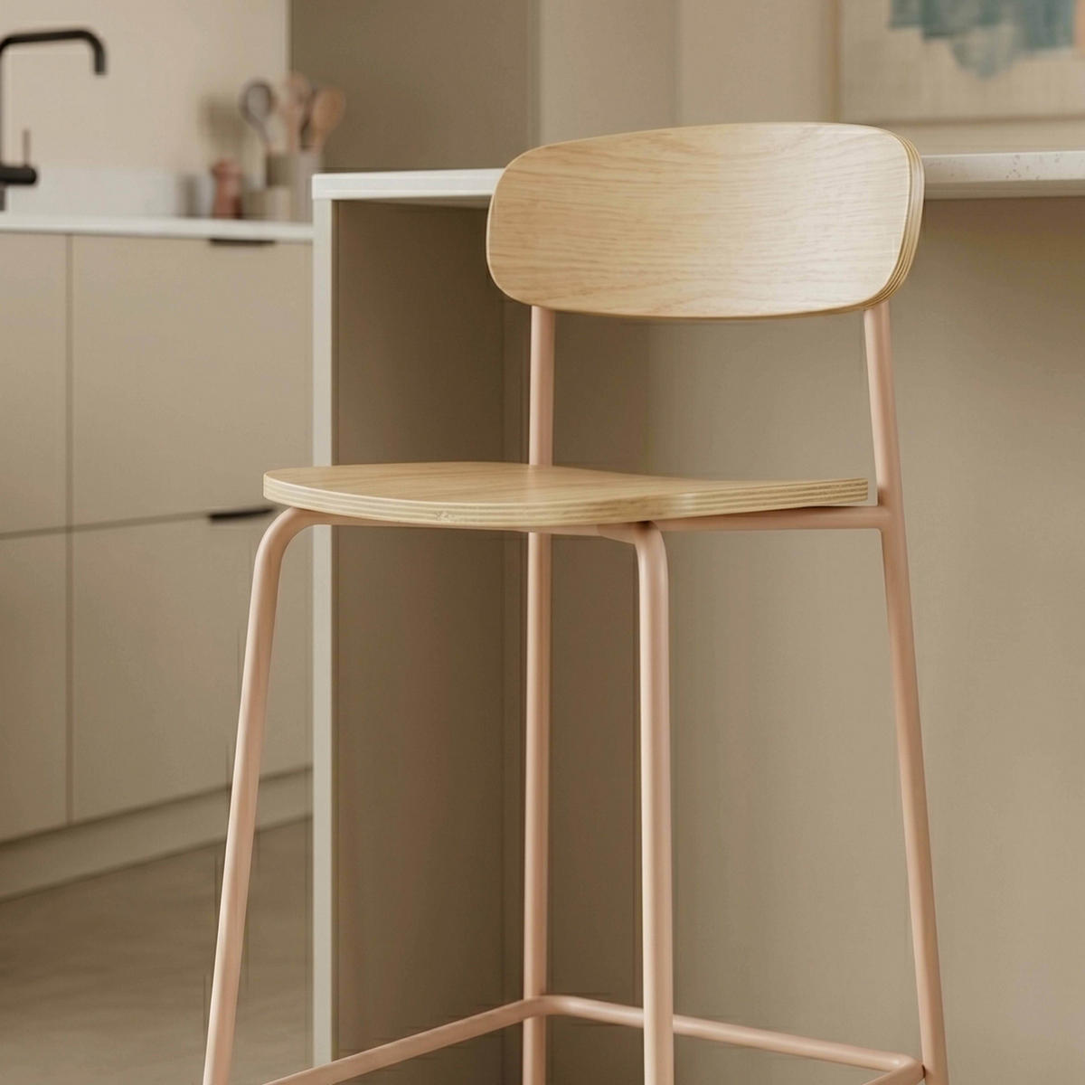 BARSTUHL 2-tlg., Rosa - Pink, Holz/Metall (50/96/42cm) - Oviala