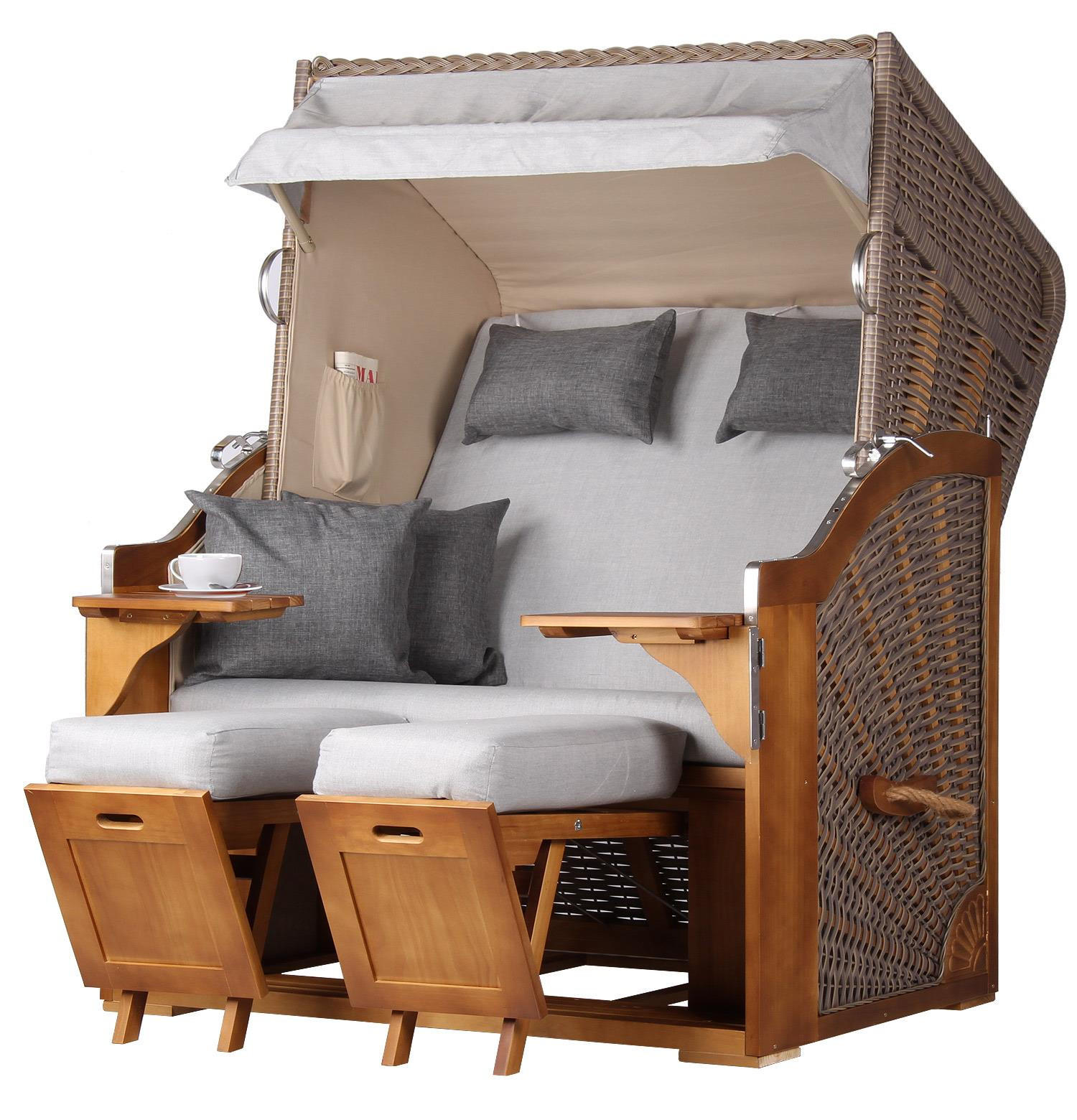 STRANDKORB Komplettset - Schleswig Pinie - PE mokka - Modell 559 - Hellgrau, Holz (120/160/80cm) - bene living