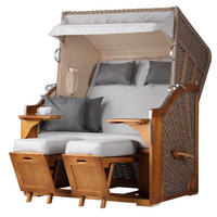 STRANDKORB Komplettset - Schleswig Pinie - PE mokka - Modell 559 - Hellgrau, Holz (120/160/80cm) - bene living