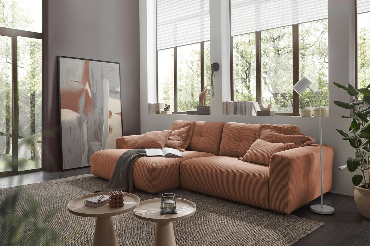 ECKSOFA XL MIKA Braun Cord - Dunkelbraun/Schwarz, Kunststoff/Textil (296/167cm) - KAWOLA