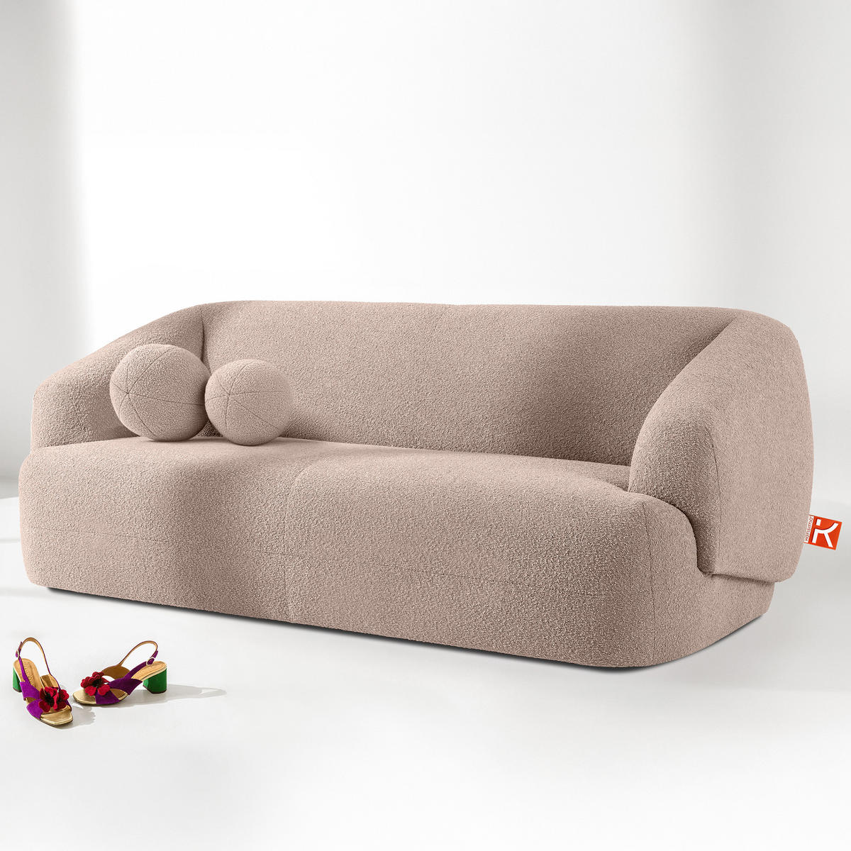EINZELSOFA VIRA, Rosa, Bouclé - Pink/Schwarz, Holz/Holzwerkstoff (210/84/100cm) - KONSIMO®