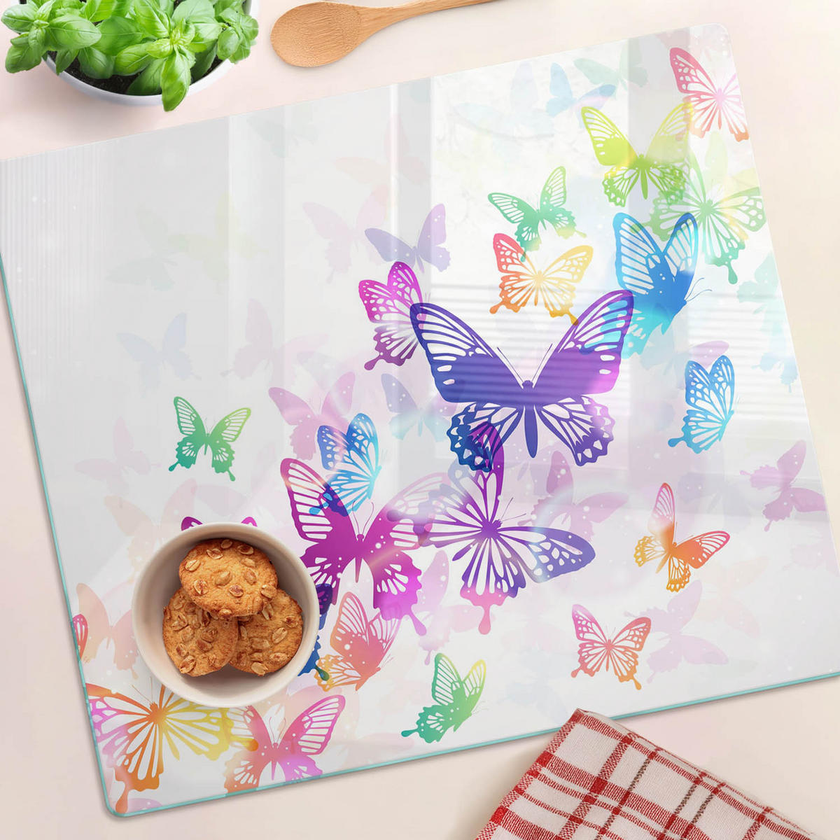 GLASPLATTE 60x52 cm Bunte Schmetterlinge - Multicolor, Glas (60/0.4/52cm) - TULUP