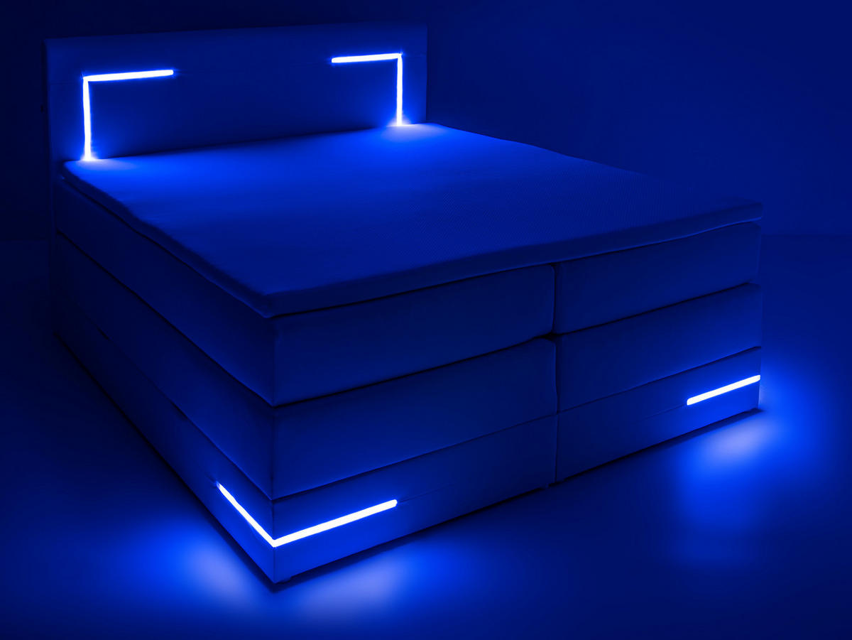 BOXSPRINGBETT Lights 2.0 Weiß 160/200 cm H3/H4 Kunstleder - Weiß, Textil (160/200cm) - wonello