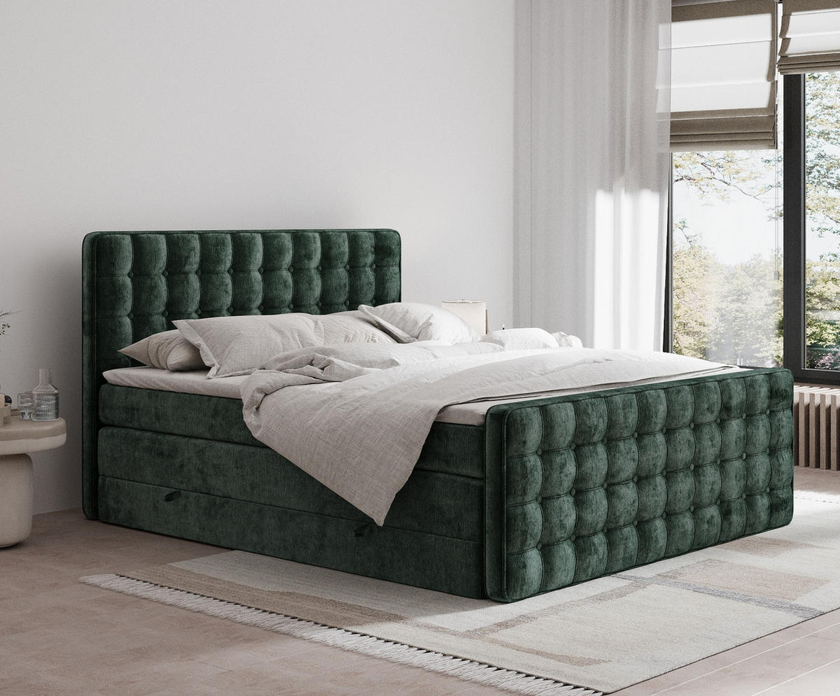 BOXSPRINGBETT Velouria Grün 180/200 cm - Schwarz/Grün, Holz/Holzwerkstoff (180/200cm) - Maison de Reve