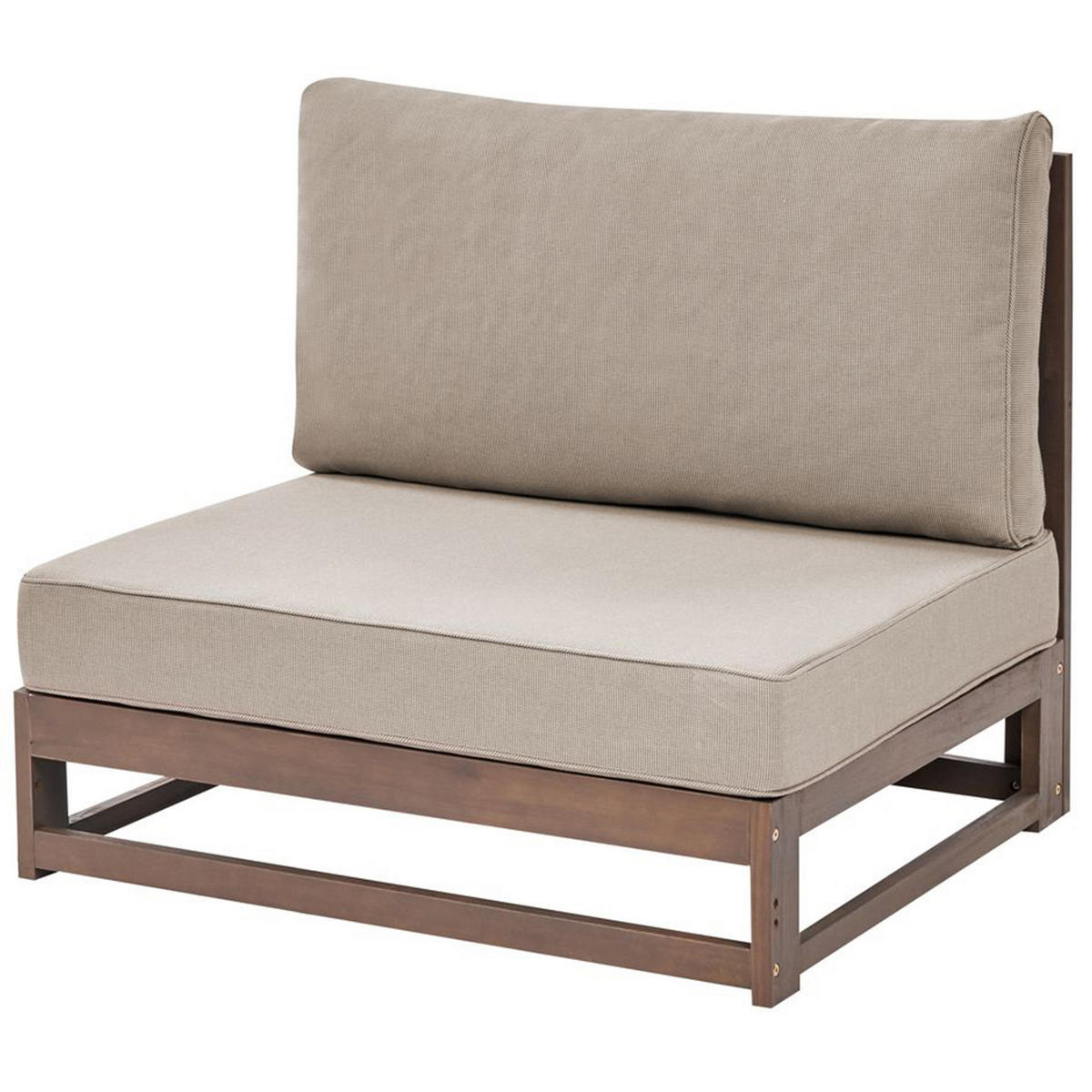 GARTENSOFA 3-Sitzer zertifiziertes Holz dunkelbraun modular Auflagen taupe Timor II - Beige/Braun, Holz (269/72/75cm) - Beliani