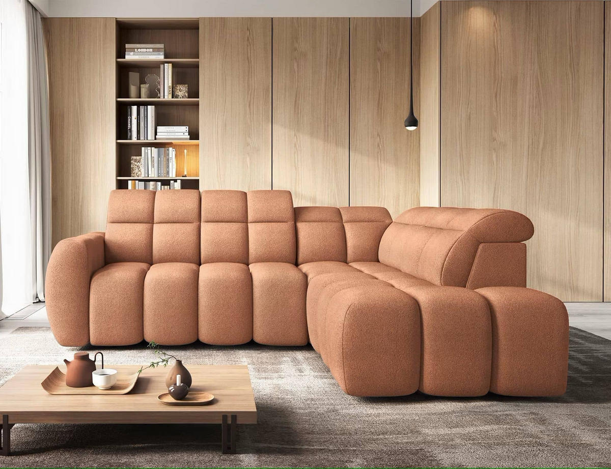 ECKSOFA mit elektrischem Sitzvorschub, Bettkasten und verstellbare Kopflehnen - Kupferfarben, Naturmaterialien/Textil (208/258cm) - Eltap