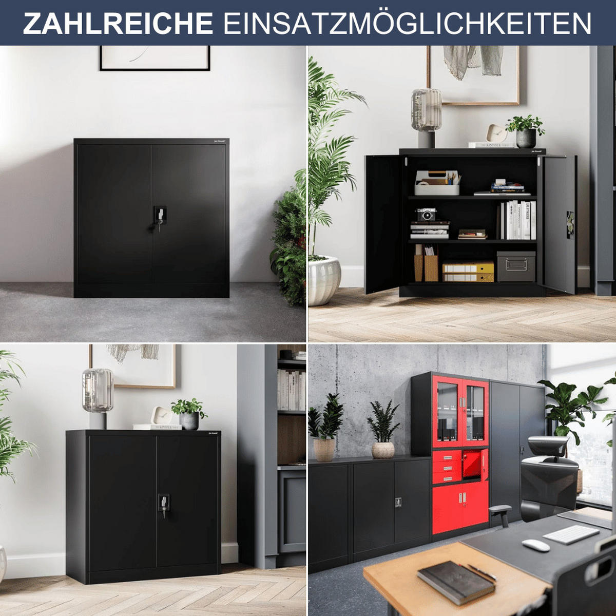 AKTENSCHRANK abschließbar BEATA mit Flügeltüren 93x90x40cm Schwarz - Schwarz, Metall (90/93/40cm) - Jan Nowak