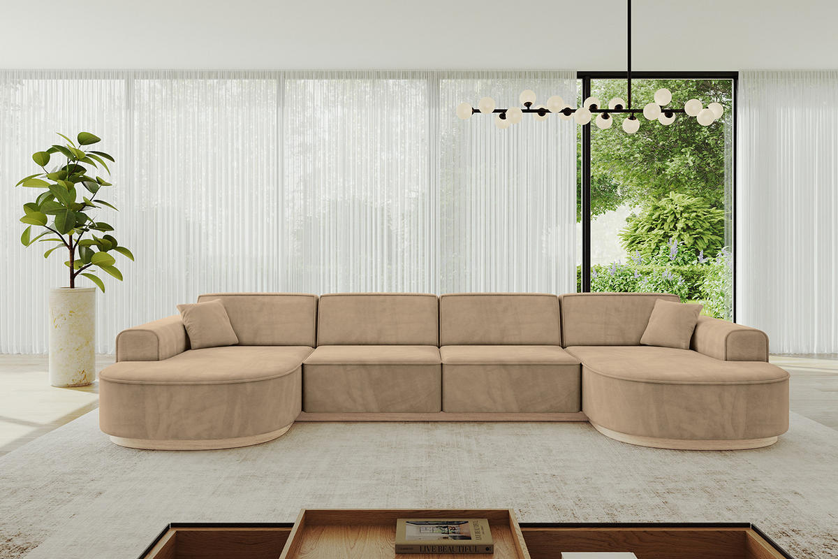 WOHNLANDSCHAFT MARI-U2-v1 - 388x171x83 cm Taupe Velours - Taupe, Holzwerkstoff/Textil (388/83/171cm) - ALTDECOR