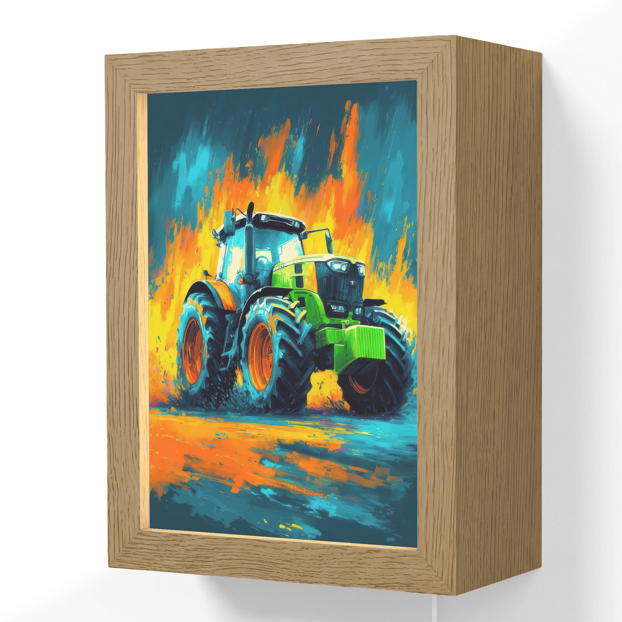 NÁSTĚNNÁ LAMPA Abstrakt - Traktor - Zelený 15x20 cm - tmavě modrá, kompozitní dřevo (15/20/8cm) - OnlyWow
