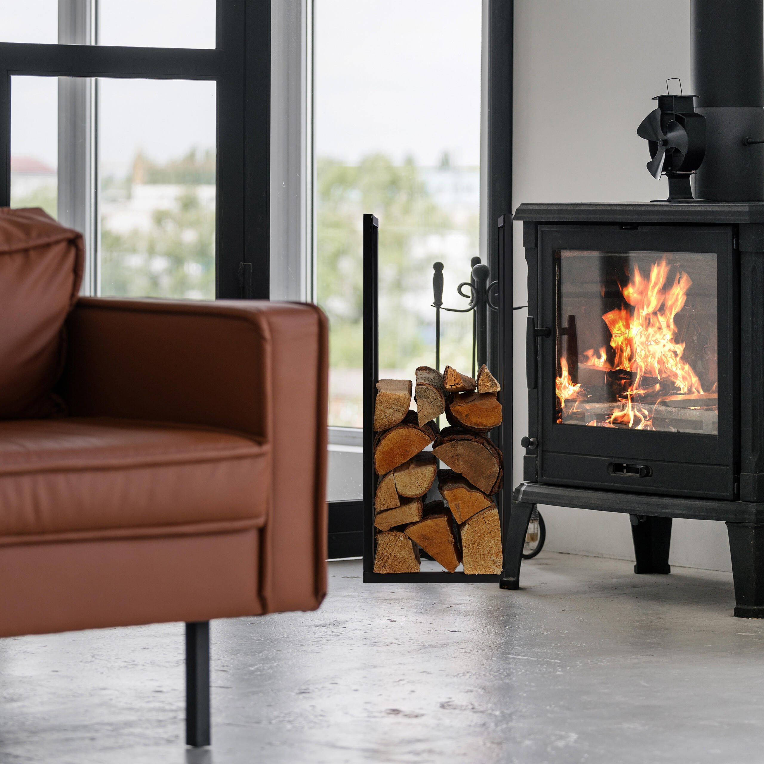 KAMINHOLZREGAL - Schwarz, Metall (30/75/30cm) - Relaxdays
