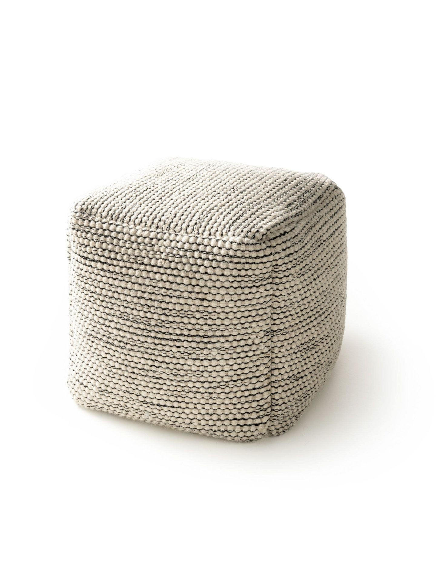 WOLL-POUF handgefertigt Rocco Beige/Schwarz 45x45x45 cm - Beige, Textil (45/45/45cm) - KUNSTLOFT
