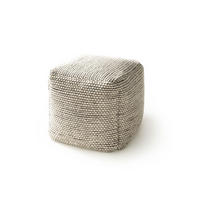 WOLL-POUF handgefertigt Rocco Beige/Schwarz 45x45x45 cm - Beige, Textil (45/45/45cm) - KUNSTLOFT