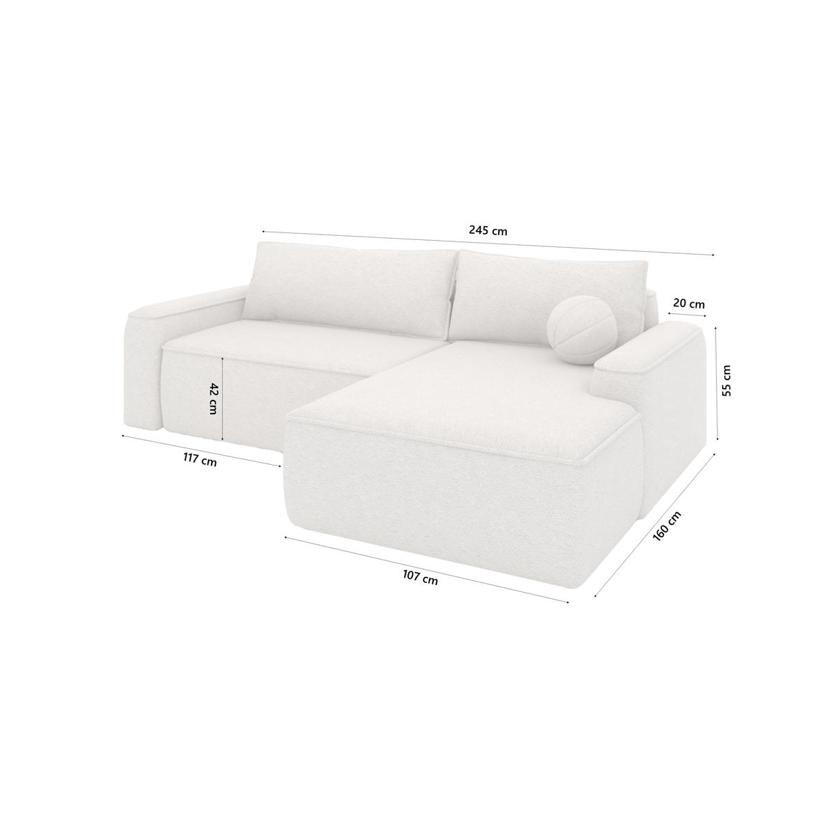 ECKSOFA OTATTI mit Schlaffunktion, Creme - Ecru, Textil (245/160cm) - Fedve