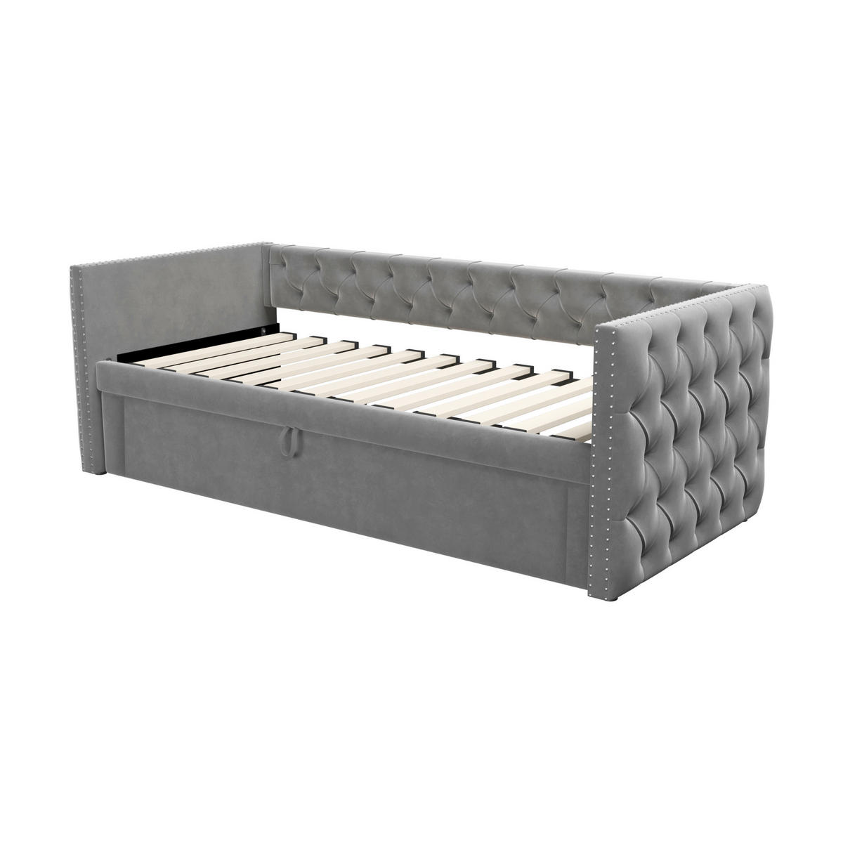 POLSTERBETT mit Knöpfen Samt Hellgrau 90/200 cm - Grau, Leder (90/200cm) - OKWISH