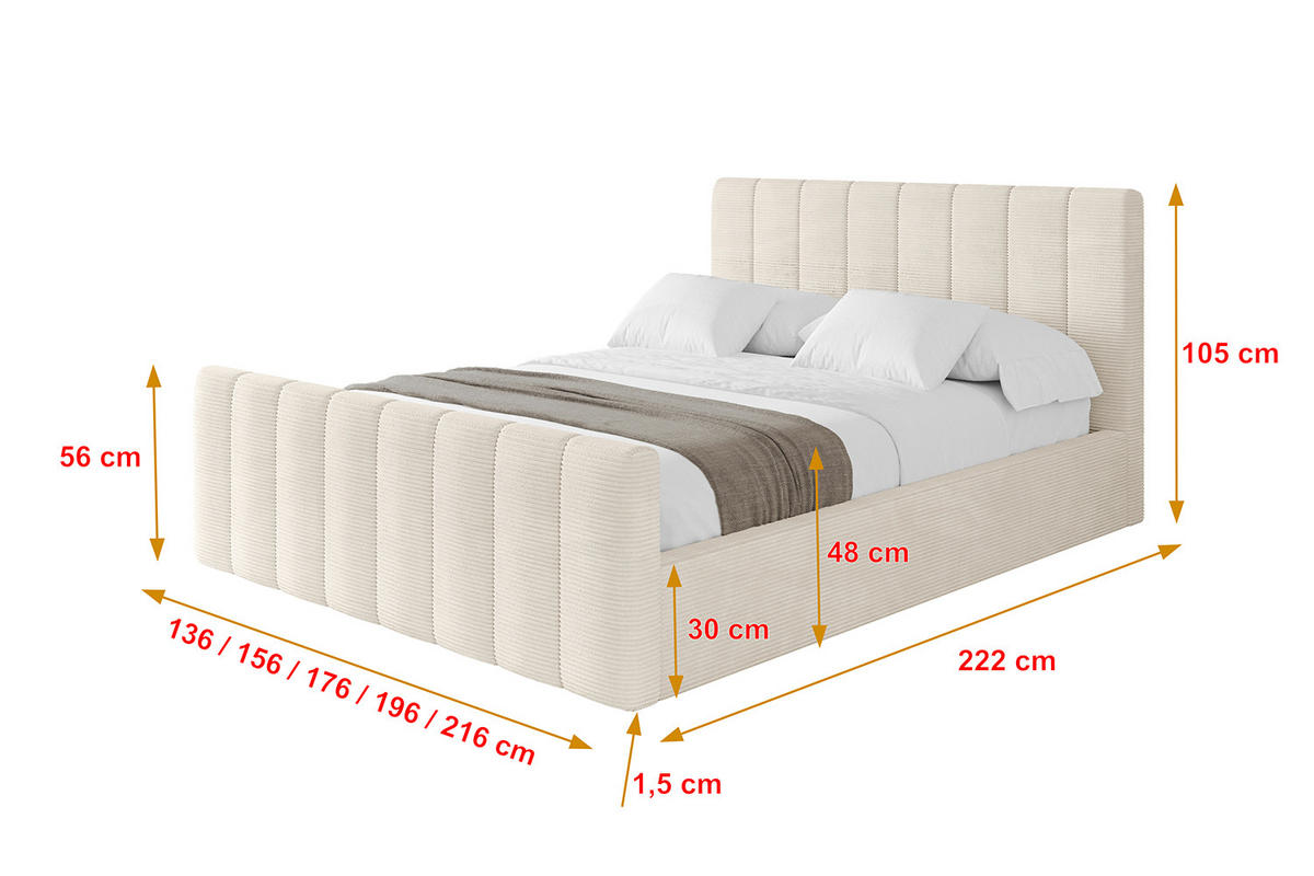 POLSTERBETT mit Bettkasten, Fußteil und Lattenrost, Boxbett mit Matratze H3/H4 - STERA-Z 140x200 Beige - Sandfarben, Holzwerkstoff/Textil (140/200cm) - ALTDECOR
