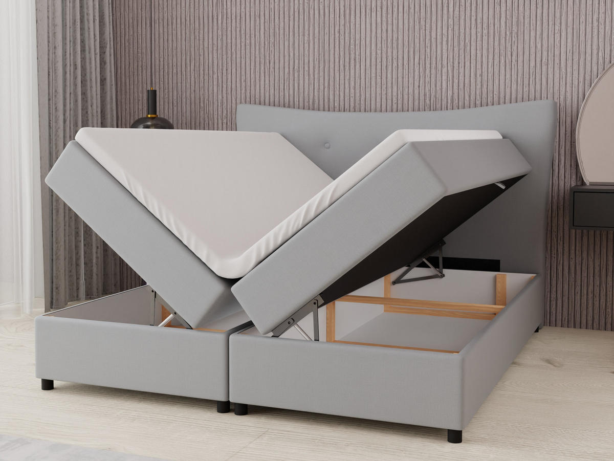 BOXBETT Nevada 180 x 200 cm Doppelbett mit hochwertiger Bonell-Matratze und Topper - grau - Grau, Holz (180/200cm) - Panda Möbel