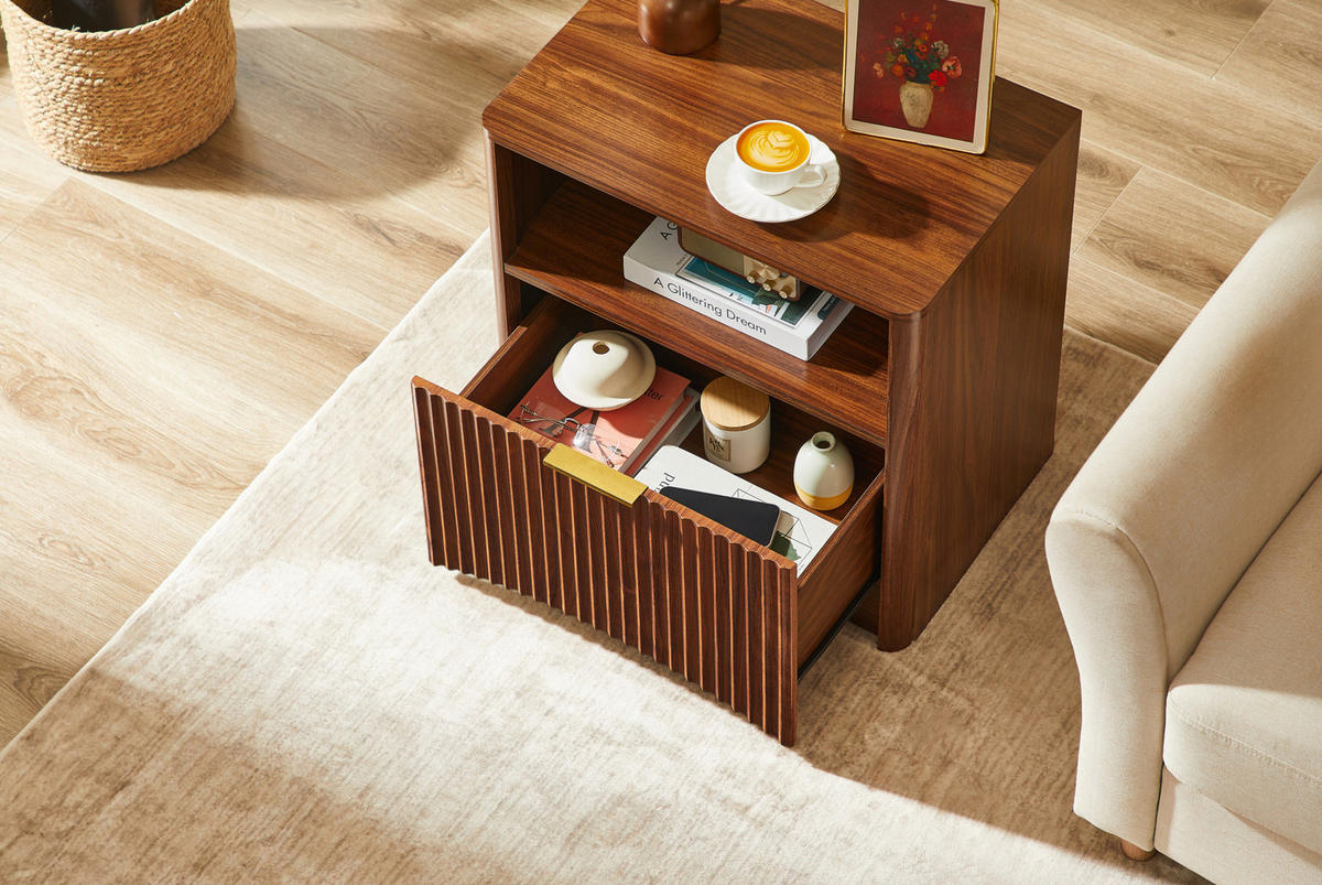 NACHTTISCH 58/60/38 cm Walnuss aus MDF und Spanplatte mit Schublade - Walnussfarben, Holzwerkstoff (58/60/38cm) - OKMYHOME