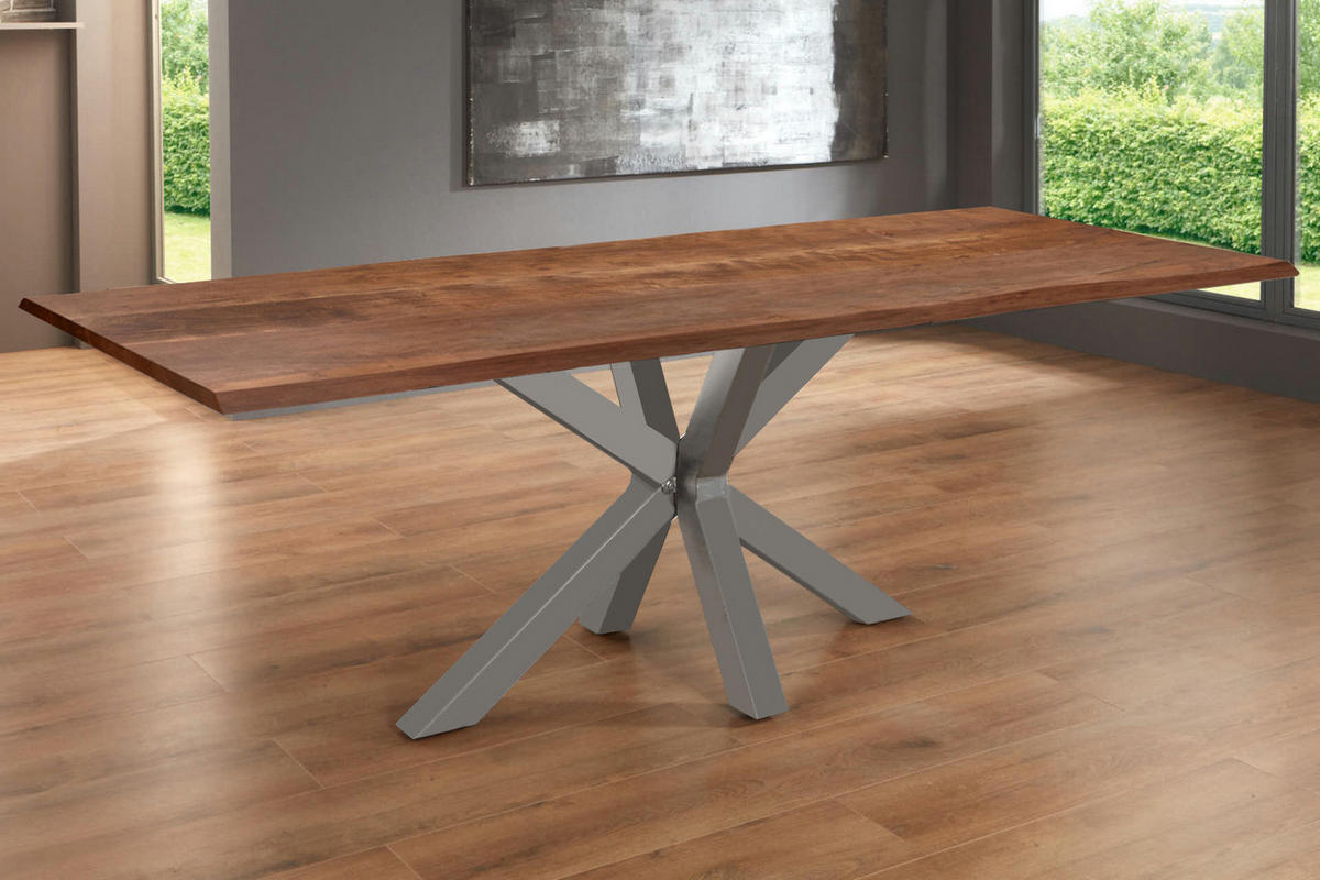 ESSTISCH SPYRO - Silberfarben/Braun, Holz/Metall (100/280/76cm) - SAM