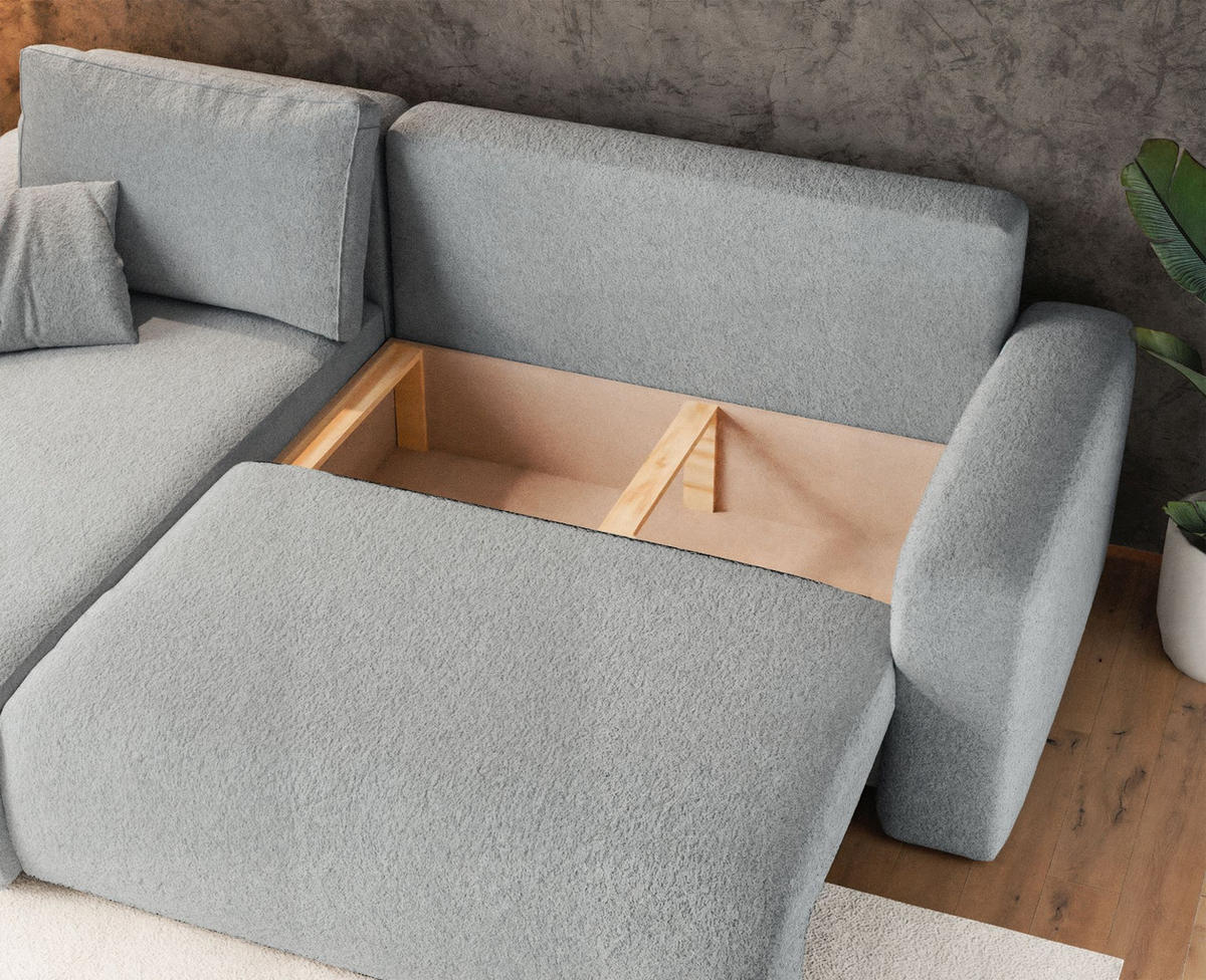 ECKSOFA Pianoni Hellgrau Bouclé-Bezug - Hellgrau/Schwarz, Kunststoff/Textil (244/140cm) - Selsey