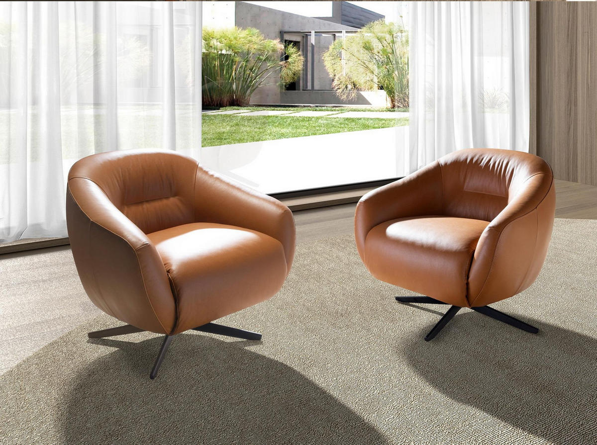 DREHSESSEL asymmetrisch Braun Schwarz 86/83/75 cm - Braun, Leder/Metall (86/75/83cm) - ANGEL CERDA