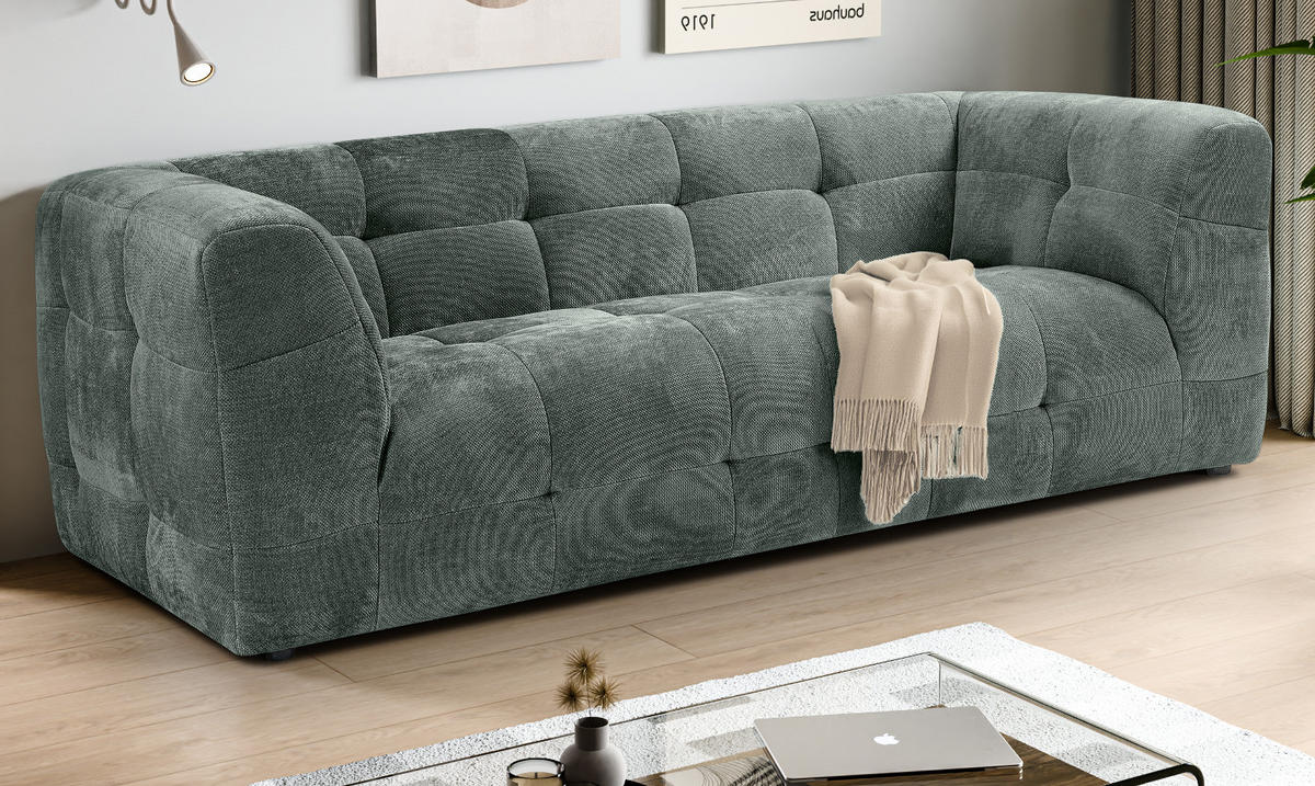 SOFA petrol Strukturstoff, Couch 2,5-Sitzer 217 cm mit Steppoptik - Petrol, Holz/Textil (217/72/96cm) - Inn.Furn