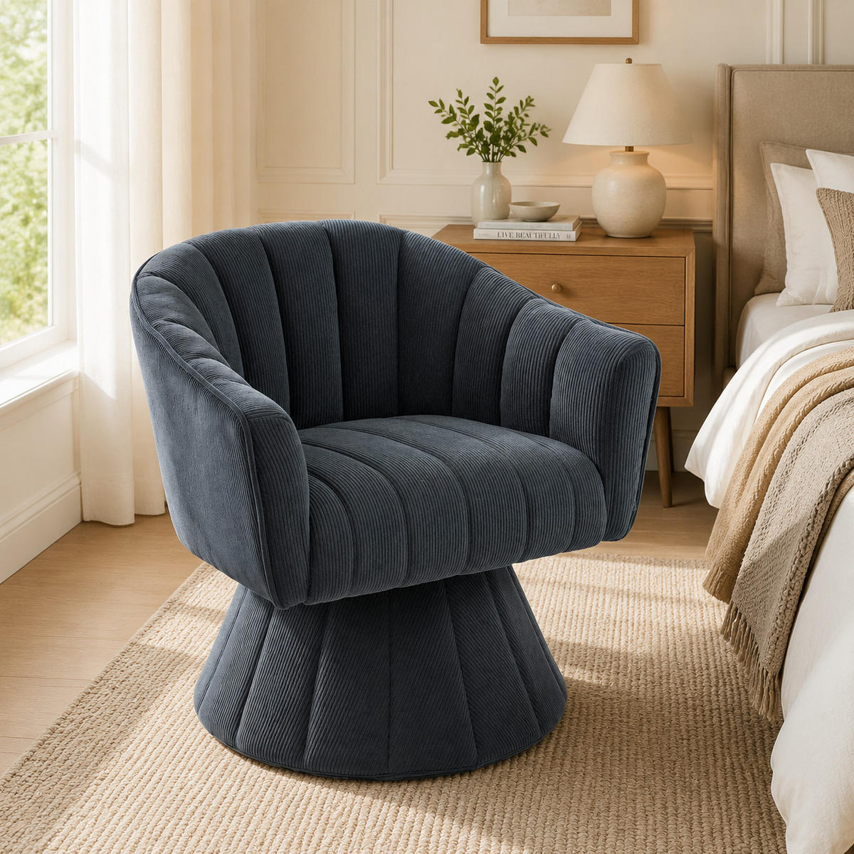 COCKTAILSESSEL 360° drehbar mit Cordbezug, DE-42235, Dunkelgrau - Dunkelgrau, Metall (70/72/66cm) - ComfortXL