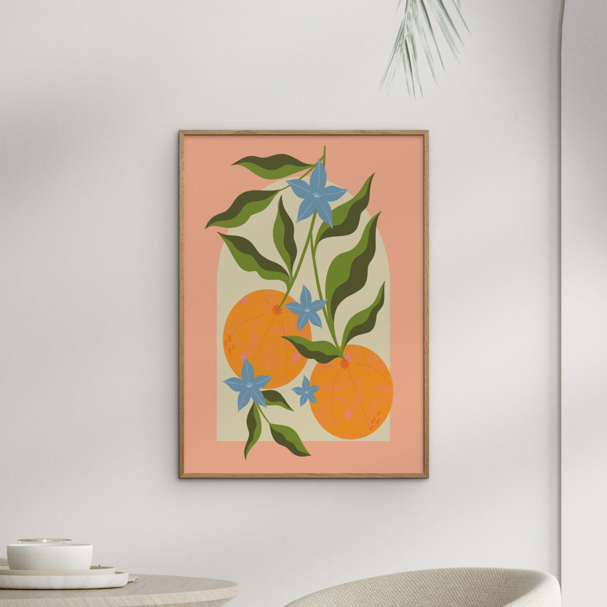 POSTER mit Rahmen Melissa Donne - Orange Branch with Flowers - Eichefarben/Multicolor, Holz/Papier (50/70cm) - Poster&Frame