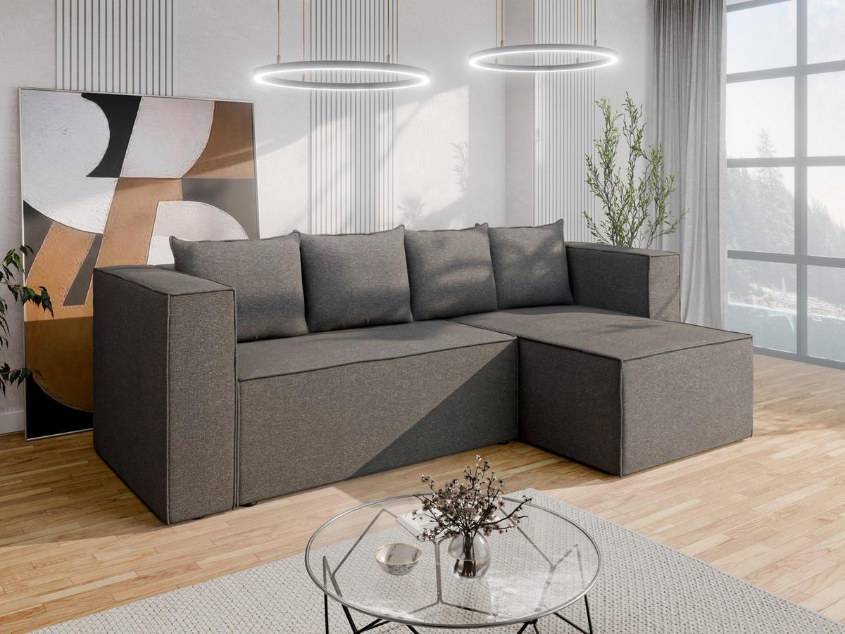 ECKSCHLAFSOFA AURIX Schlafsofa mit Bettkasten, Dunkelgrau - Dunkelgrau, Holz (150/244cm) - Panda Möbel