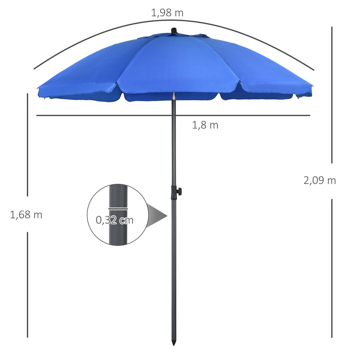 SONNENSCHIRM, Polyester, Stahl, Blau - Blau, Metall (180/180cm) - Outsunny