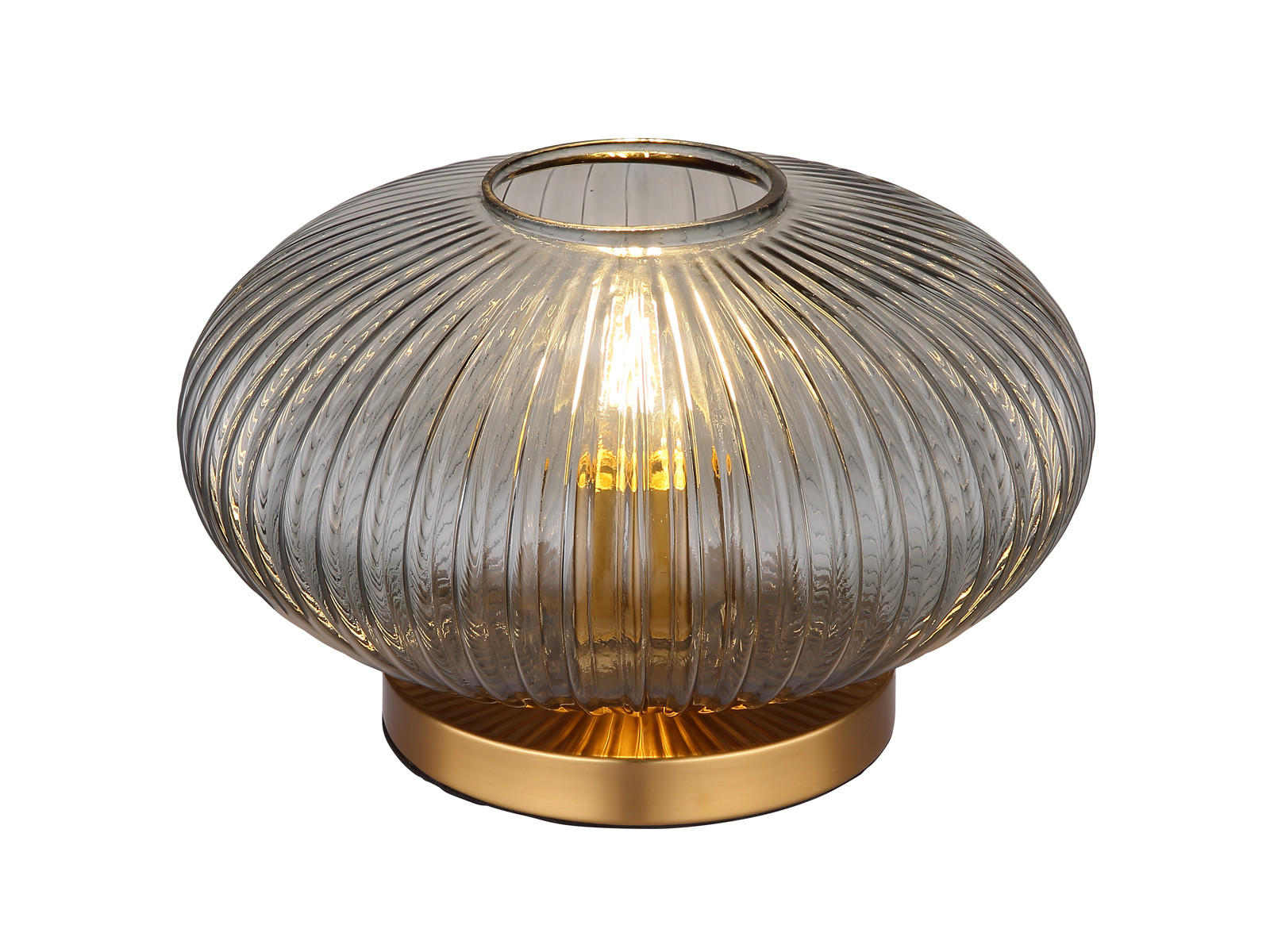 LED-TISCHLAMPE Ø30cm, Lampenschirm Rauchglas - Messingfarben/Grau, Glas/Metall (30/30/20cm) - meineWunschleuchte
