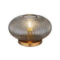 LED-TISCHLAMPE Ø30cm, Lampenschirm Rauchglas - Messingfarben/Grau, Glas/Metall (30/30/20cm) - meineWunschleuchte