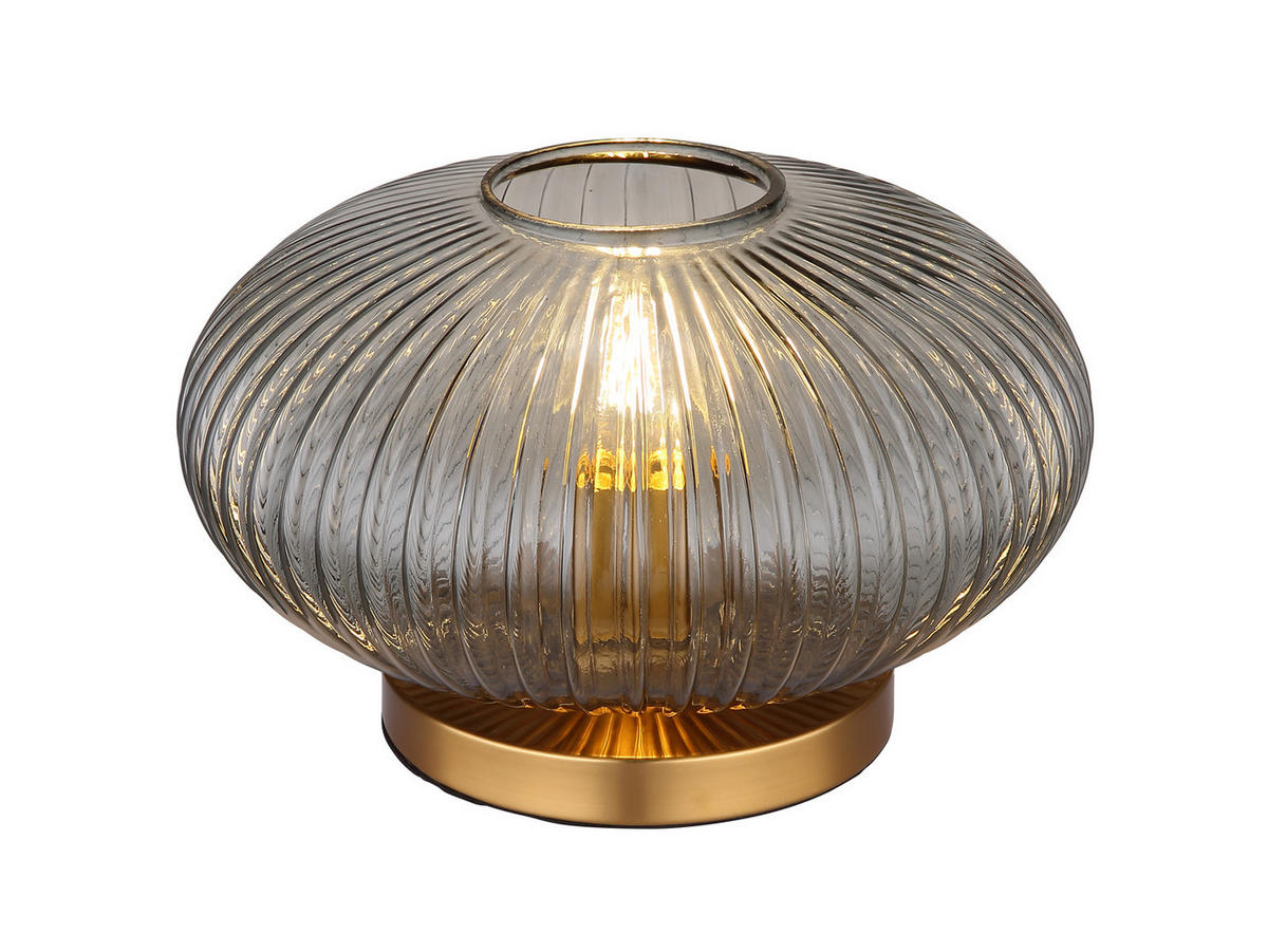 LED-TISCHLAMPE Ø30cm, Lampenschirm Rauchglas - Messingfarben/Grau, Glas/Metall (30/30/20cm) - meineWunschleuchte