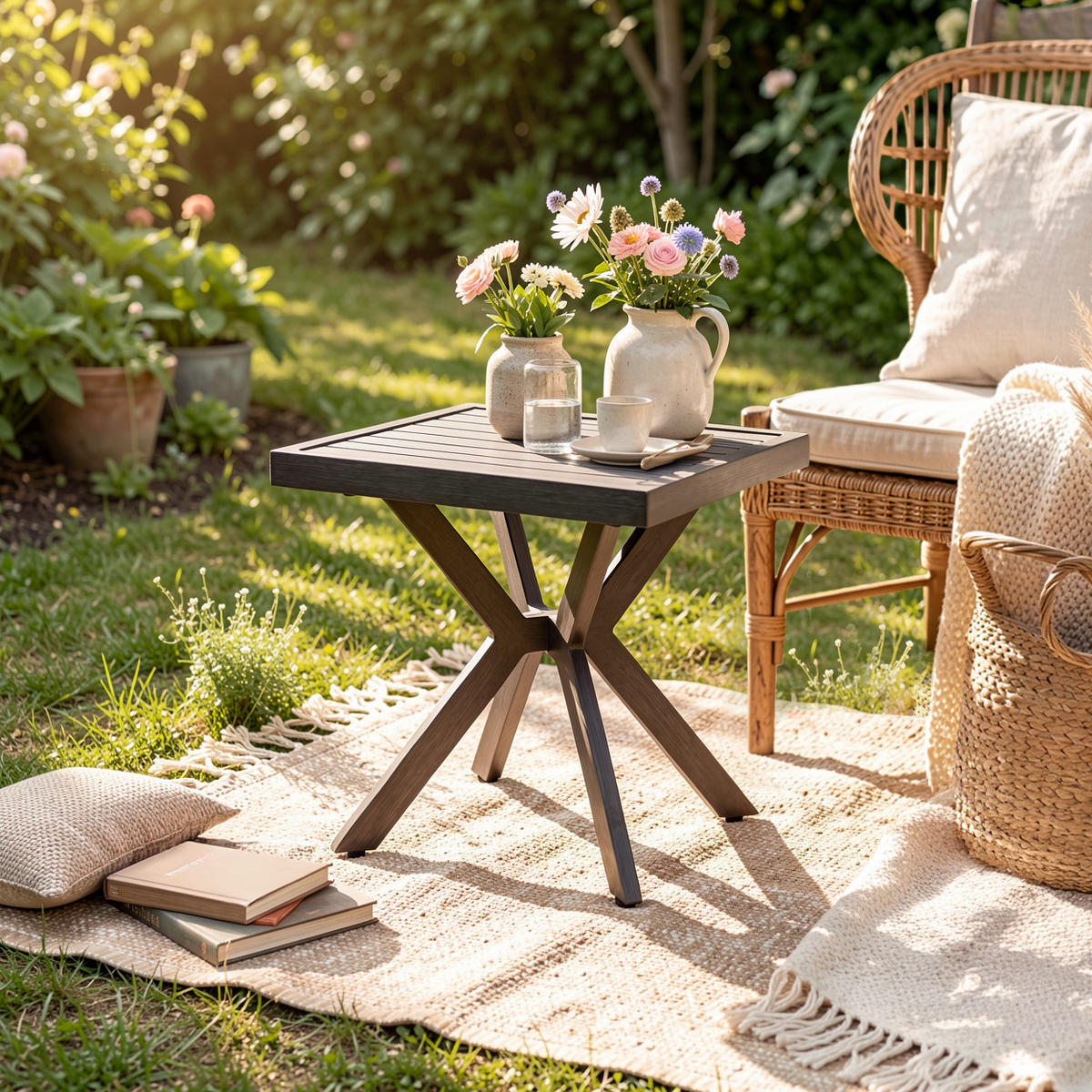 GARTEN-BEISTELLTISCH 45 cm Dunkelgrau Aluminium Quadratischer Outdoor Endtisch für Balkon & Terrasse - Dunkelgrau, Metall (45/45/47cm) - Urban Meuble