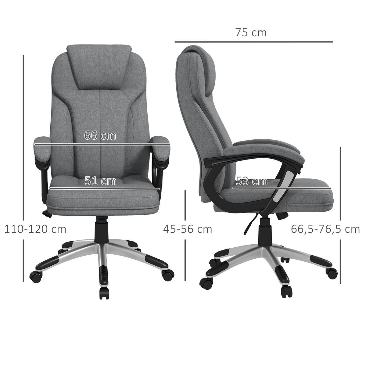 DREHSTUHL Grau, Leinenoptik, Kopfstütze, Wippfunktion - Grau, Metall (75/120/66cm) - SHOPENTRA