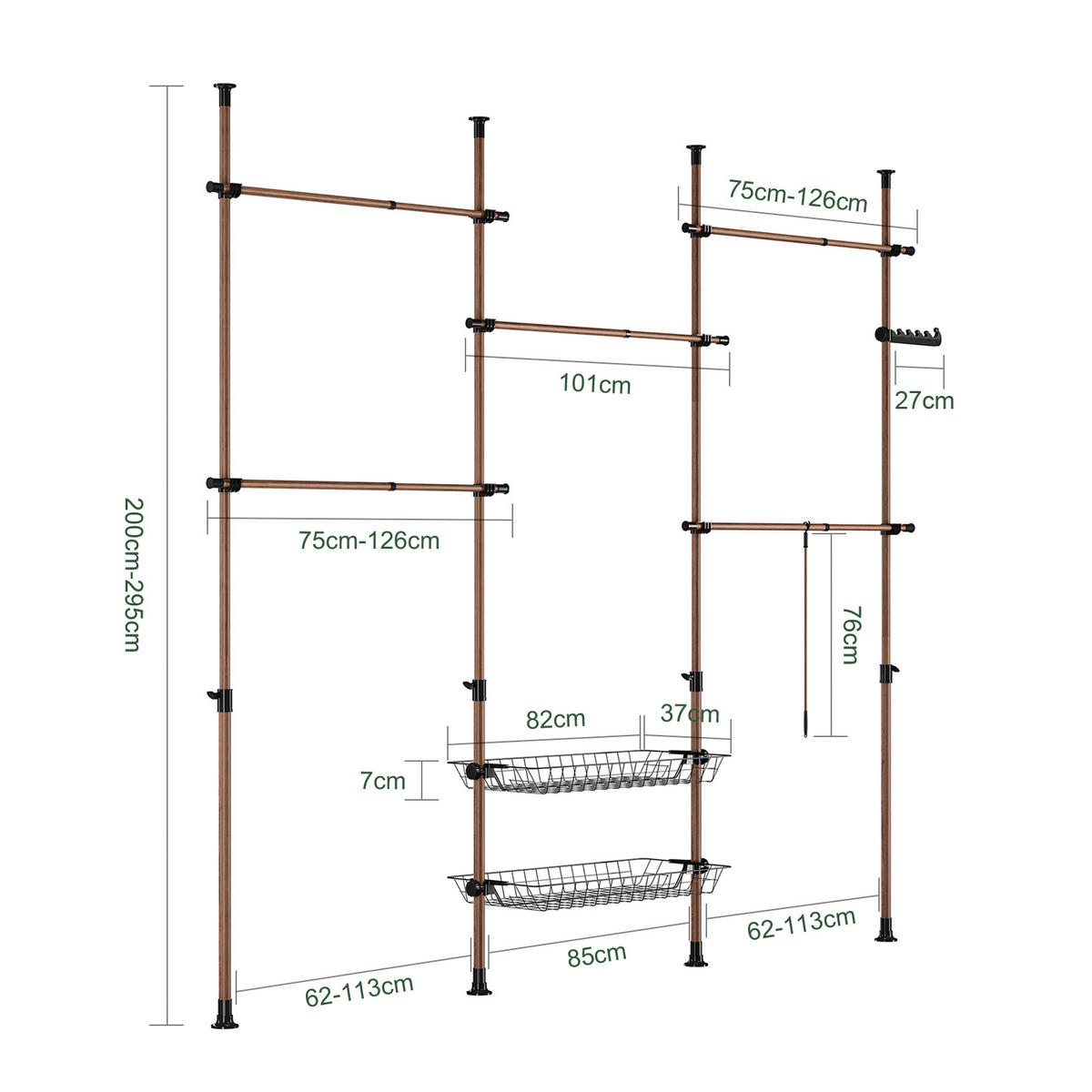 TELESKOP KLEIDERSTÄNDER Braun - Naturfarben, Kunststoff (311/285/3cm) - SoBuy
