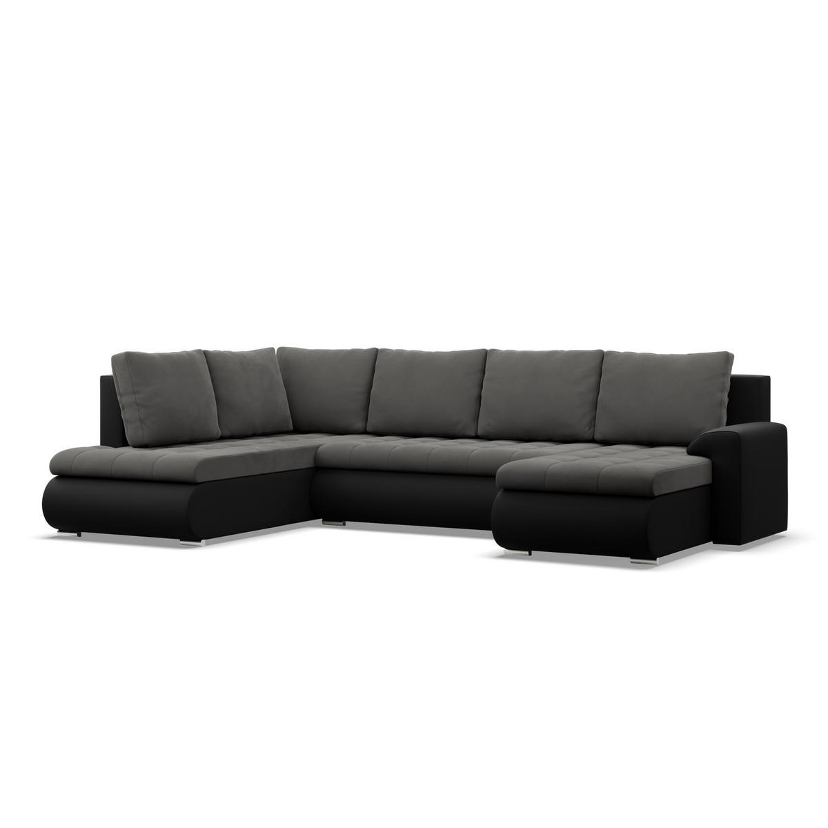 U-SOFA MIT SCHLAFFUNKTION FORESTA, Dunkelgrau + Schwarz - Dunkelgrau/Schwarz, Textil (300/89/200cm)